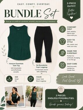 Bundle Set Green Tank Top and Black Capri Leggings Size Small NWT
